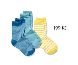Dámské ponožky, tyrkysové s melírem, žluté a modré s proužky, 3 páry