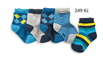 Dětské ponožky, jednobarevné, s kosočtverci a proužkované, 5 párů