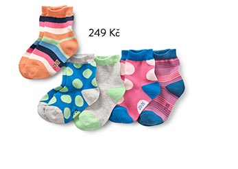 Dětské ponožky, jednobarevné, s puntíky a proužkované, 5 párů