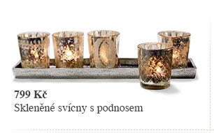 Skleněné svícny na čajové svíčky s podnosem, 5 ks
